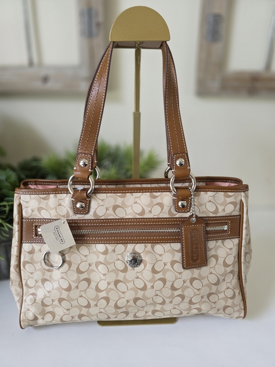 Coach Handbags - Coach Chelsea Bias Tote Signature C Khaki Tan Coated Canvas Leather Trim-NWT